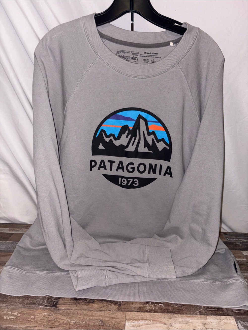 Patagonia Light Gray Crewneck Sweatshirt with Multicolor Logo